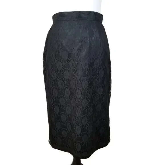 VTG 80s Gunne Sax Black Lace Jacket Skirt Suit M Whimsigoth Vamp Retro Pinup